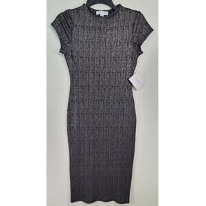 Stella Luce Dress Womens Medium Black Metallic Knee Length Sexy Bodycon Chic NWT